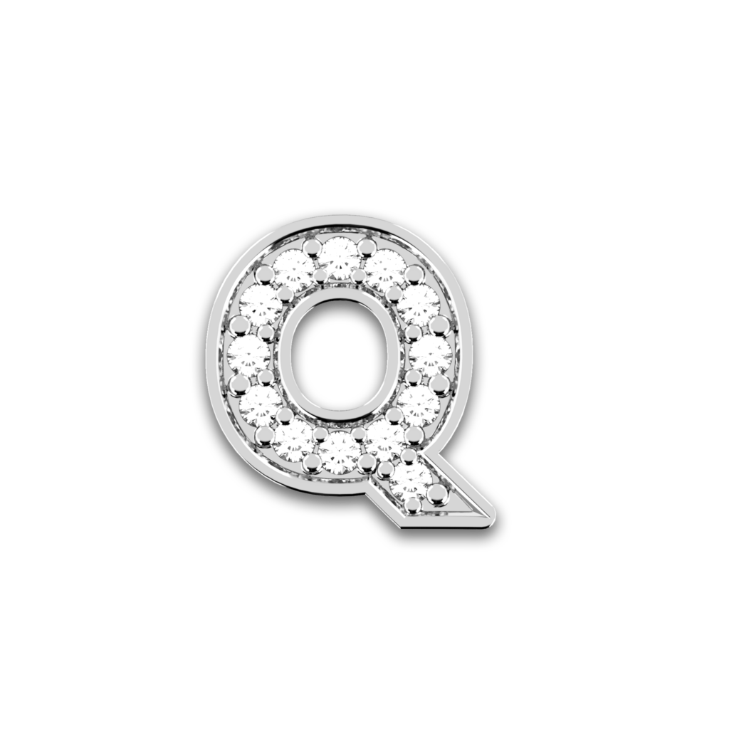 Initiale Q en or blanc serti de diamants