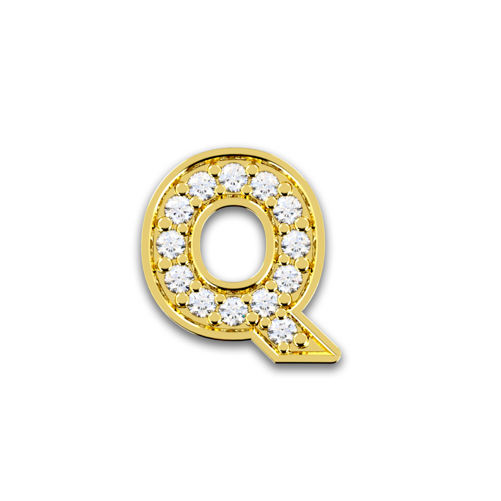 Initiale Q en or jaune serti de diamants