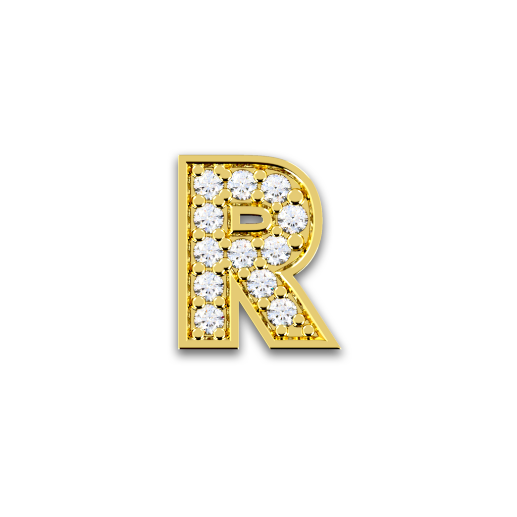 Initiale R en or jaune serti de diamants
