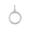 Un pendentif médaillon de forme ronde en or blanc avec un verre saphir transparent