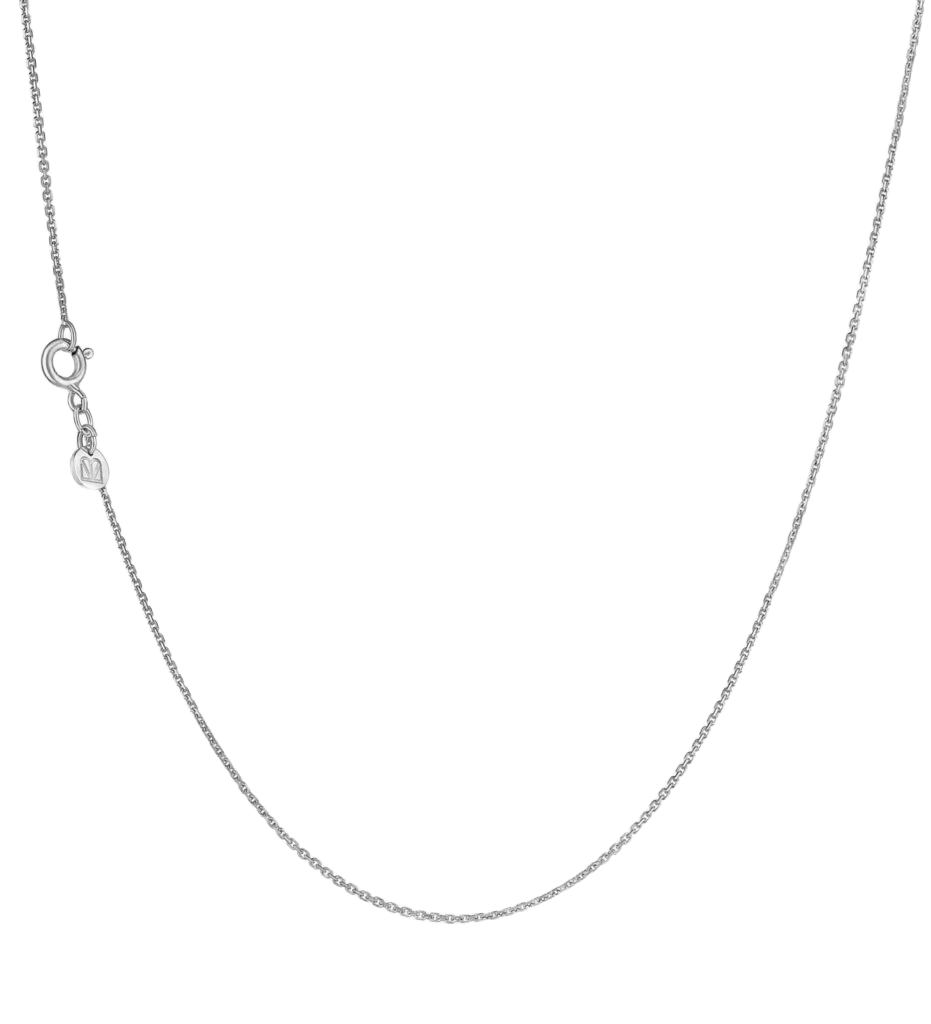 une chaine forçat limée or blanc 1,2 mm, longueur 45 cm avec anneau intermédiaire 40 cm, avec pastille logo loujem