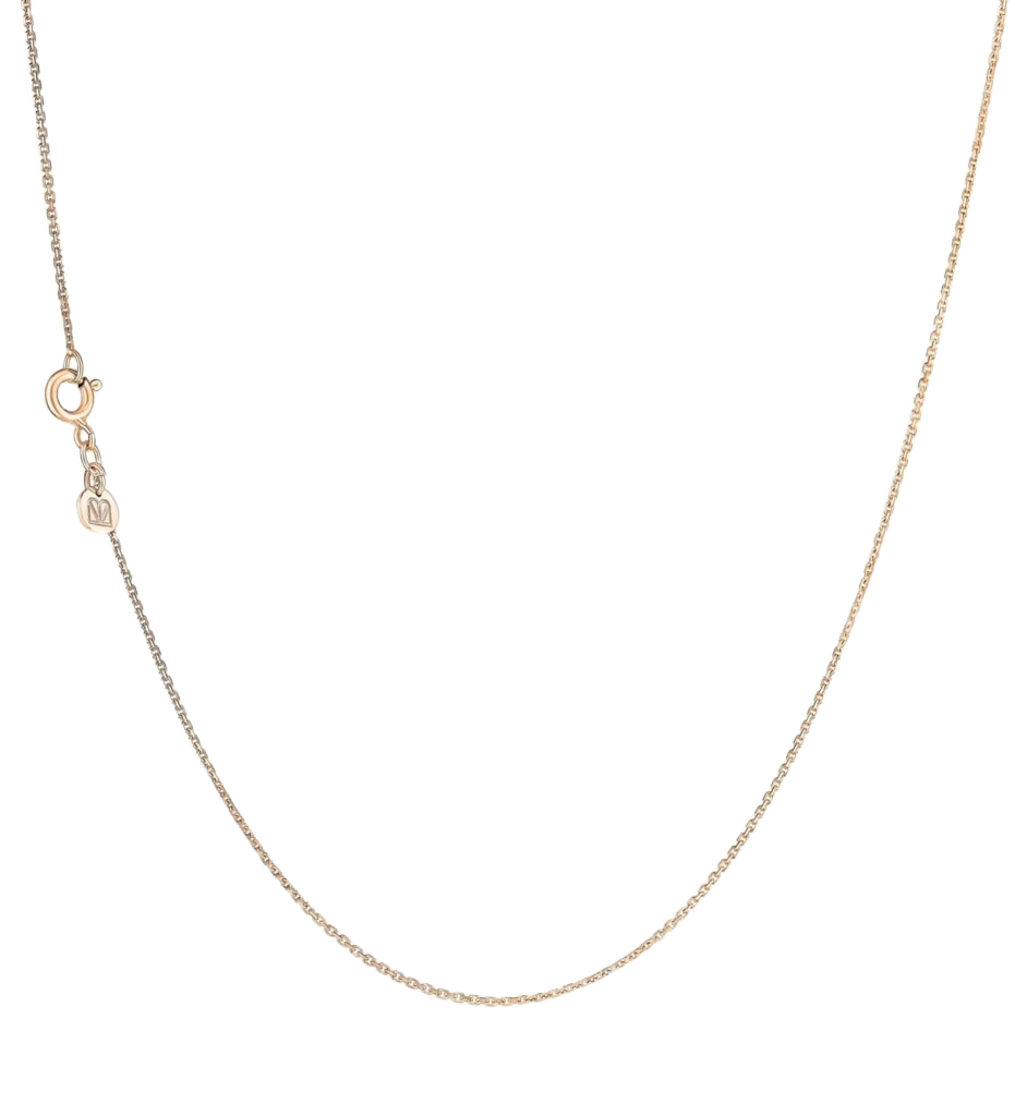 une chaine forçat limée or rose 1,2 mm, longueur 45 cm avec anneau intermédiaire 40 cm, avec pastille logo loujem