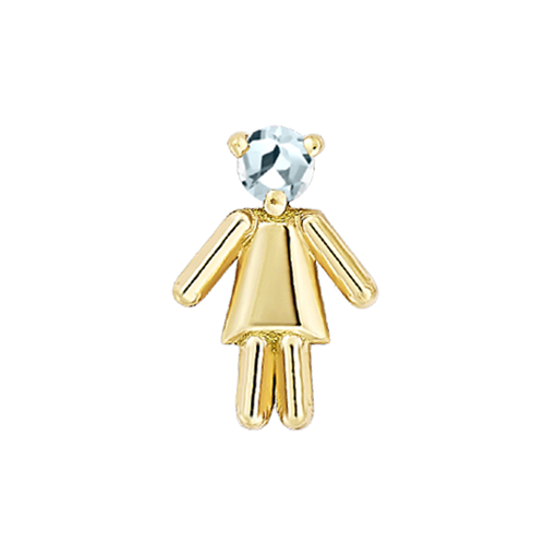 Symbole petite fille en or jaune serti d'une pierre de naissance aigue-marine (mois mars)