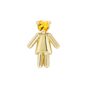 Symbole petite fille en or jaune serti d'une pierre de naissance citrine (mois novembre)