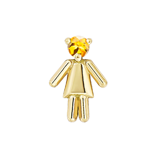 Symbole petite fille en or jaune serti d'une pierre de naissance citrine (mois novembre)