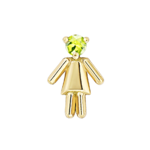 Symbole petite fille en or jaune serti d'une pierre de naissance péridot (mois août)