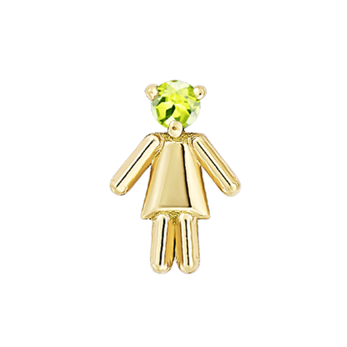 Symbole petite fille en or jaune serti d'une pierre de naissance péridot (mois août)