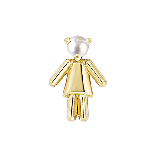 Symbole petite fille en or jaune serti d'une pierre de naissance perle (mois mai)