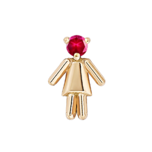 Symbole petite fille en or rose serti d'une pierre de naissance rubis (mois juillet)