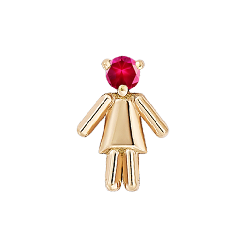 Symbole petite fille en or rose serti d'une pierre de naissance rubis (mois juillet)