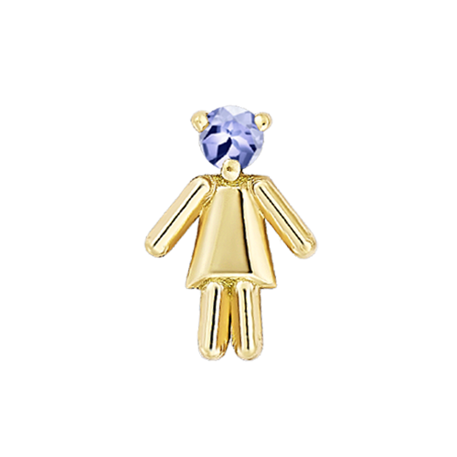 Symbole petite fille en or jaune serti d'une pierre de naissance tanzanite (mois décembre)