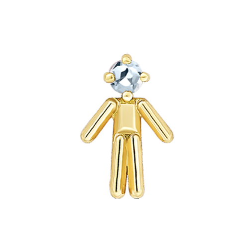 Symbole petit garçon en or jaune serti d'une pierre de naissance aigue-marine (mois mars)