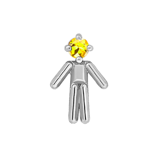 Symbole petit garçon en or blanc serti d'une pierre de naissance citrine (mois novembre)