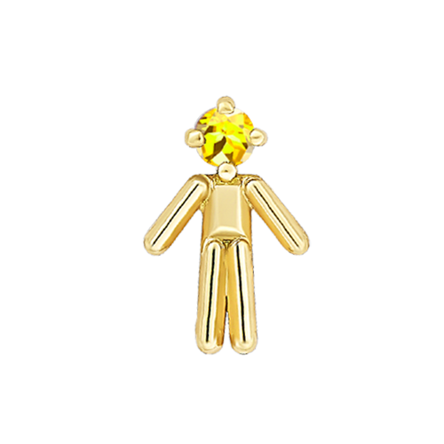 Symbole petit garçon en or jaune serti d'une pierre de naissance citrine (mois novembre)