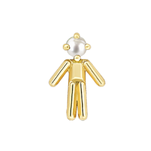 Symbole petit garçon en or jaune serti d'une pierre de naissance perle (mois juin)