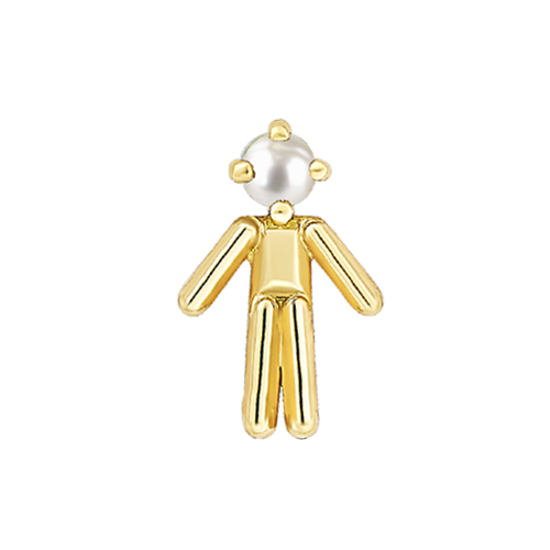 Symbole petit garçon en or jaune serti d'une pierre de naissance perle (mois juin)