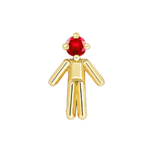 Symbole petit garçon en or jaune serti d'une pierre de naissance rubis (mois juillet)