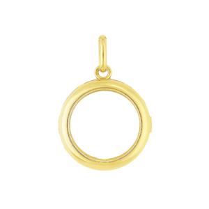 Un pendentif médaillon de forme ronde en or jaune avec un verre saphir transparent