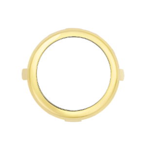 Une bague médaillon en or jaune de forme ronde avec un verre saphir transparent