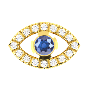 Symbole oeil avec un saphir en pierre centrale en or jaune 18 carats serti de diamants