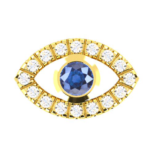 Symbole oeil avec un saphir en pierre centrale en or jaune 18 carats serti de diamants