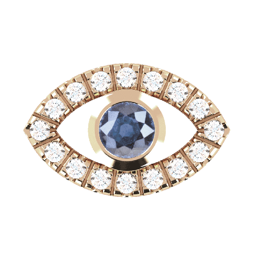 Symbole oeil avec un saphir en pierre centrale en or rose 18 carats serti de diamants