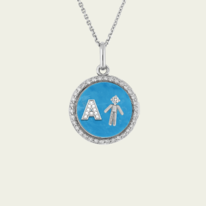 Médaillon or blanc 18 cts serti de diamants initiale diamant & garçon diamant