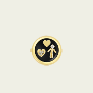 Bague médaillon  coeurs & garçon perle