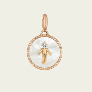 Médaille or rose 18 cts garçon diamant, fonds nacre
