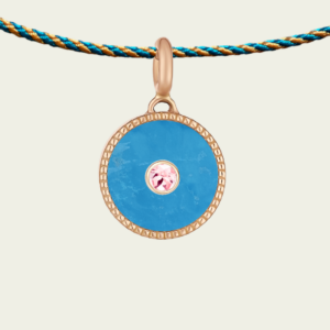 Médaille pierre naissance, fonds turquoise